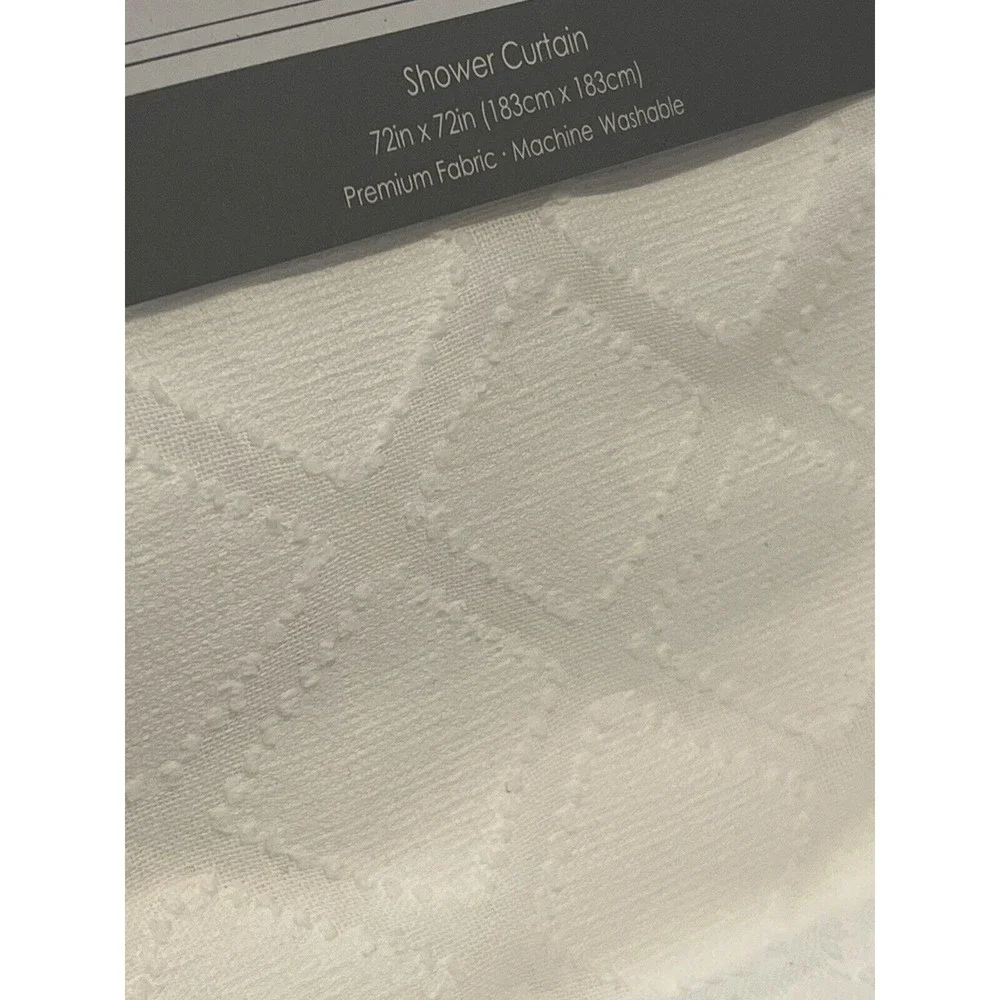 New Hotel Grand Royale Shower Curtain Clipped Diamond White Textured Fabric 72”